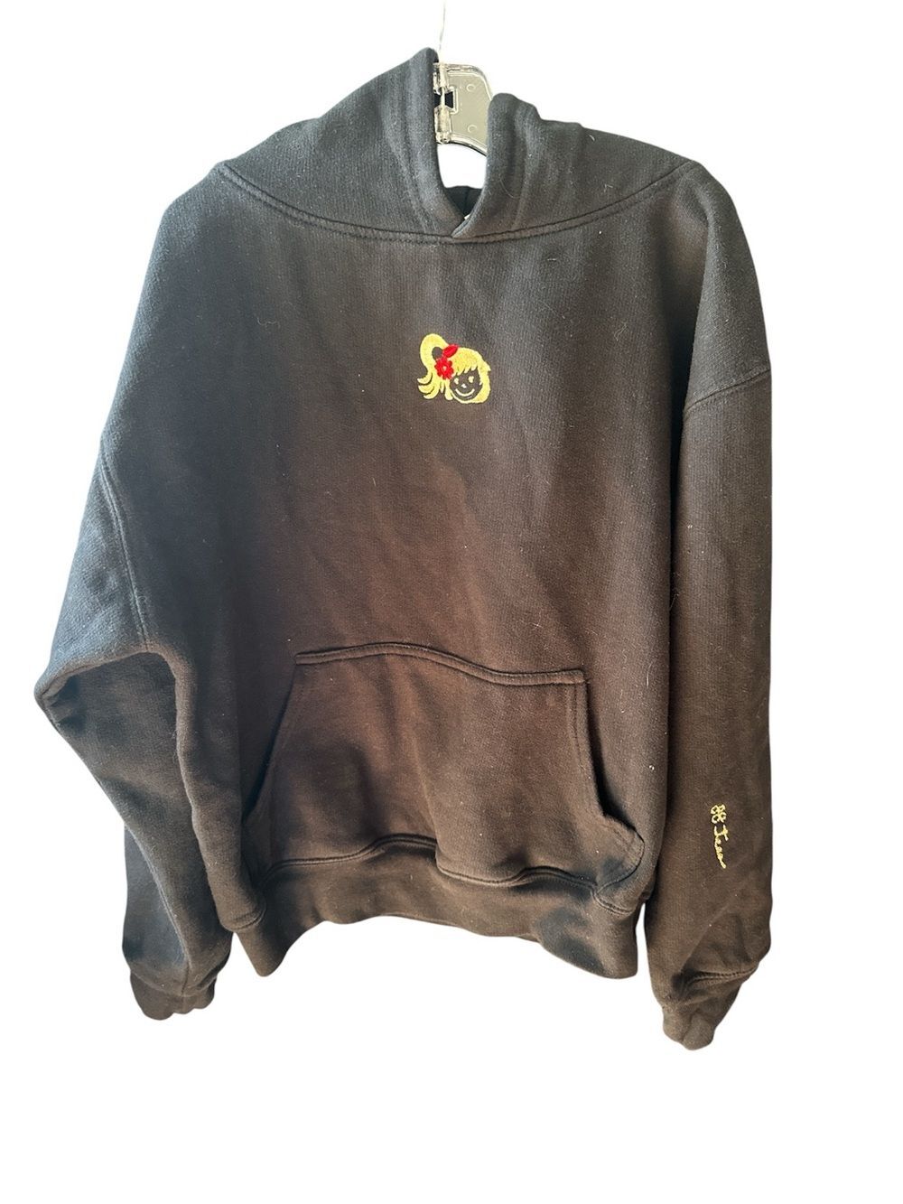 88 Tees. Hawaiin Black Pullover Hoodie with Embroidered girl